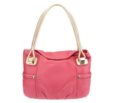 B. Makowsky Glove Leather Knotted Handle Shoulder Bag w/Metallic Trim - A93871