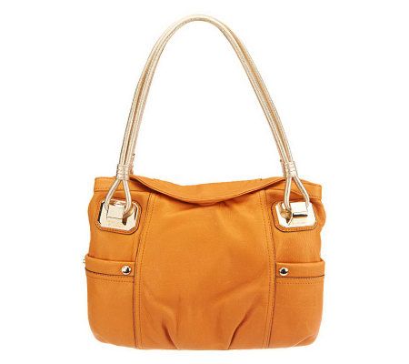 B. Makowsky Glove Leather Knotted Handle Shoulder Bag w/Metallic Trim - A93871