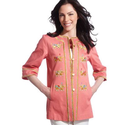 Bob Mackies Elephants Stretch Pique 3/4 Sleeve Jacket - A03072