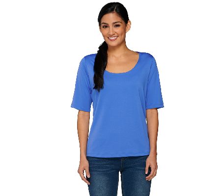 Susan Graver Essentials Butterknit Elbow Sleeve U-neck Top - A198672