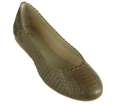 B. Makowsky Leather Snake Flats with Whipstitch Detail - A212972
