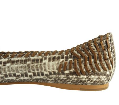 B. Makowsky Leather Snake Flats with Whipstitch Detail
