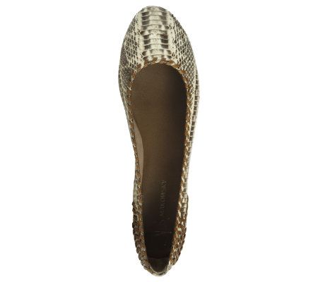 B. Makowsky Leather Snake Flats with Whipstitch Detail