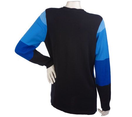 Bob Mackies Long Sleeve Button Front Colorblock Cardigan