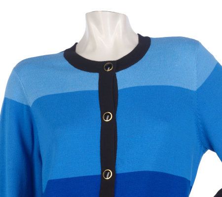 Bob Mackies Long Sleeve Button Front Colorblock Cardigan