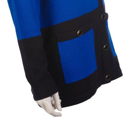 Bob Mackies Long Sleeve Button Front Colorblock Cardigan