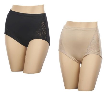 Barely Breezies Set of Two Lace Inset Brief Panties UltimAir Lining - A219772