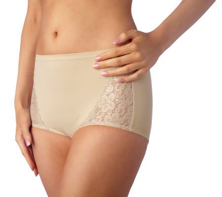 Barely Breezies Set of Two Lace Inset Brief Panties UltimAir Lining