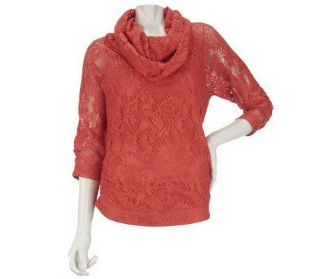 George Simonton Cowl Neck Lace Top with Ruching Detail - A222172