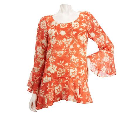 Linea by Louis DellOlio Floral Print Bell Sleeve Top - A222272
