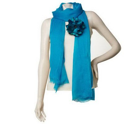 Wrap Scarf with Detachable Flower Pin by VT Luxe - A223672