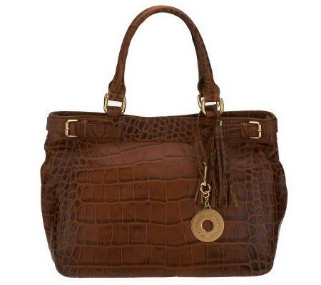 Isaac Mizrahi Live! Bridgehampton Croco Embossed Leather Satchel - A227472