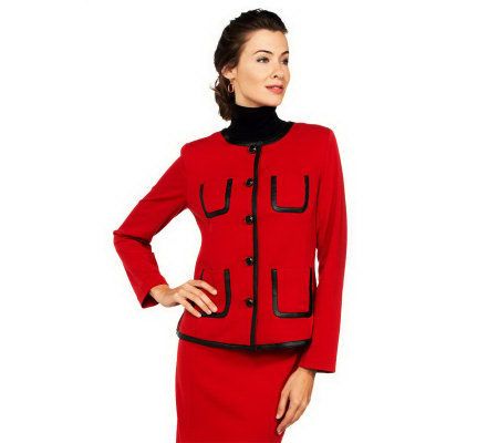 Joan Rivers Ponte Knit Jacket with Faux Leather Trim - A228272