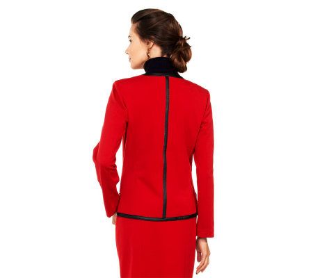 Joan Rivers Ponte Knit Jacket with Faux Leather Trim