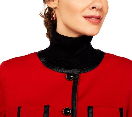 Joan Rivers Ponte Knit Jacket with Faux Leather Trim
