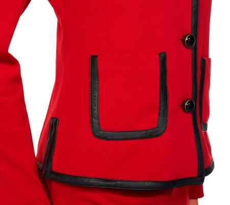 Joan Rivers Ponte Knit Jacket with Faux Leather Trim