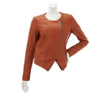 Belle Gray by Lisa Rinna Cropped Faux Leather & Ponte Jacket - A231372