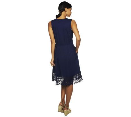 Isaac Mizrahi Live! Sleeveless Dress with Lace Trim