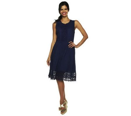 Isaac Mizrahi Live! Sleeveless Dress with Lace Trim - A231672