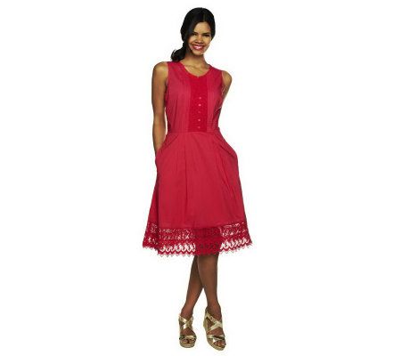 Isaac Mizrahi Live! Sleeveless Dress with Lace Trim - A231672