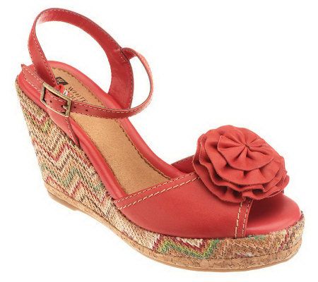 White Mountain Semisweet Leather Patterned Wedge Sandals - A232072