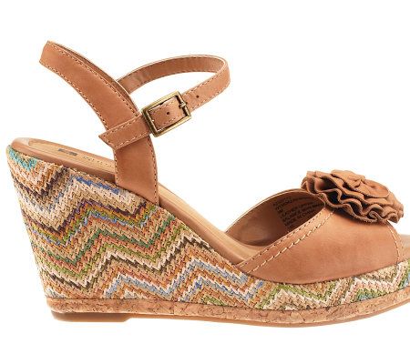 White Mountain Semisweet Leather Patterned Wedge Sandals