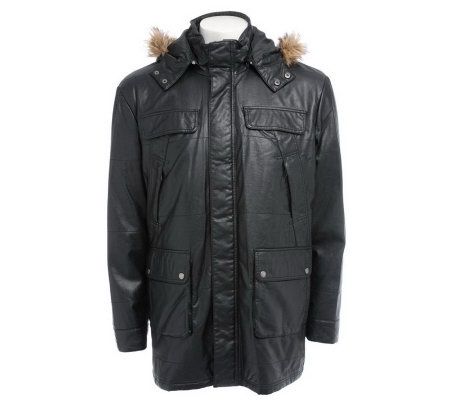 Excelled Faux Leather Mens Hooded ParkaCoat - A193073