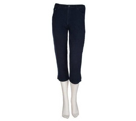 Denim & Co. Modern Waist Cropped Jeans w/ Embellished Pocket Detail - A198573