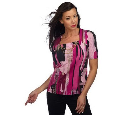 George Simonton Foil Printed Top With Necklace - A199973