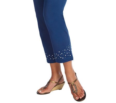 Quacker Factory Rhinestone 3/4 Sleeve T-shirt & Crop Pants Set