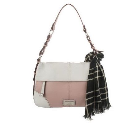 Isaac Mizrahi Live! Pebble Leather Shopper With Scarf - A213773