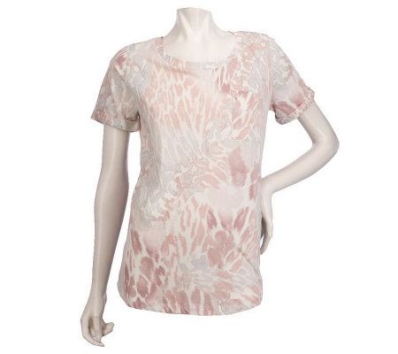 LOGO by Lori Goldstein Printed Tee with Shirttail Hem - A214373