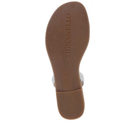 Tignanello Leather Flat T-strap with Ornament Detail