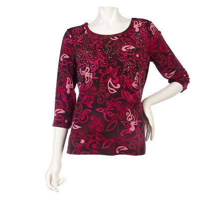 George Simonton Scoop Neck Printed Top w/Front Embellishment - A216473
