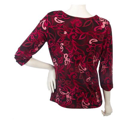 George Simonton Scoop Neck Printed Top w/Front Embellishment