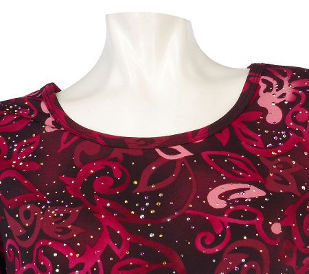 George Simonton Scoop Neck Printed Top w/Front Embellishment