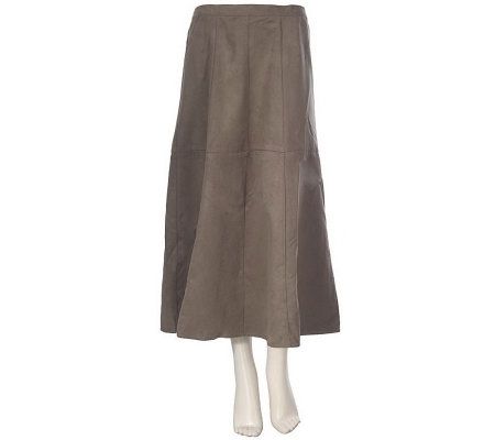 Louis DellOlio Faux Suede Mid-Calf Riding Skirt w/Seam Detail - A218573