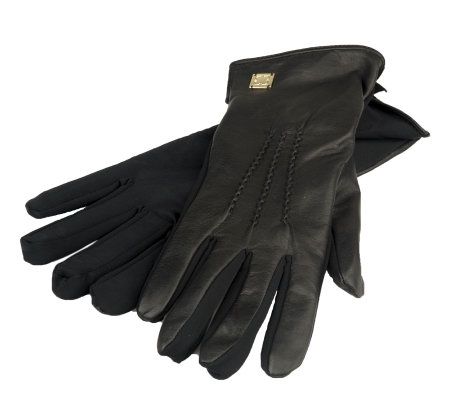 Liz Claiborne New York Leather Gloves with Clover Logo Detail - A220573