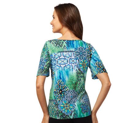 Susan Graver Set of Two Liquid Knit Tops with Ring Detail