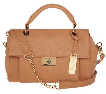 Emma & Sophia Leather Flap Front Satchel w/ Turn Lock Closure - A223873
