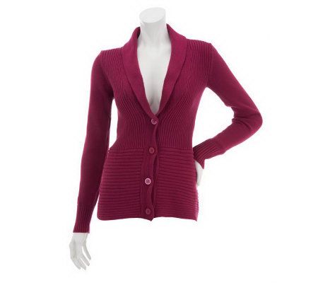 Liz Claiborne New York Mixed Rib Shawl Collar Cardigan - A226473