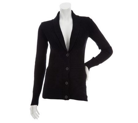 Liz Claiborne New York Mixed Rib Shawl Collar Cardigan - A226473