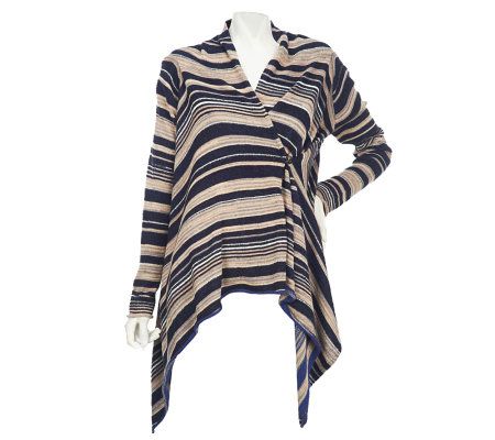Belle Gray by Lisa Rinna Striped Cardigan with Button Closure - A227373