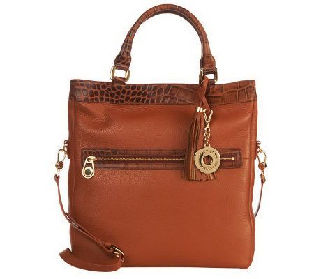 Isaac Mizrahi Live! Bridgehampton Pebble Leather Fold-over Tote - A227473