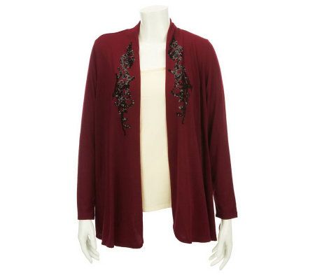Susan Graver Sweater Knit Open Front Cardigan with Sequins - A228073