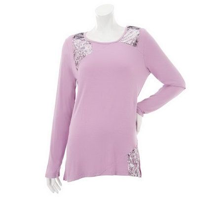 Quacker Factory Long Sleeve Knit T-shirt w/ Animal Print Details - A230573