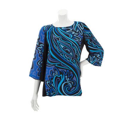 Bob Mackies 3/4 Sleeve Scoop Neck Print Blouse w/ Shadow Sides - A230973