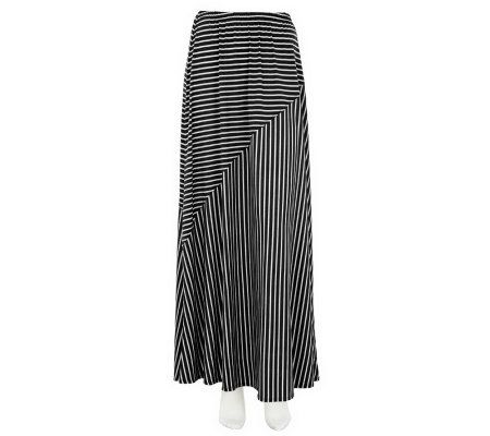 Susan Graver Stripe Liquid Knit Pull-on Petite Maxi Skirt - A231973