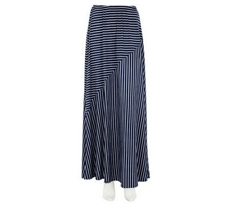 Susan Graver Stripe Liquid Knit Pull-on Petite Maxi Skirt - A231973