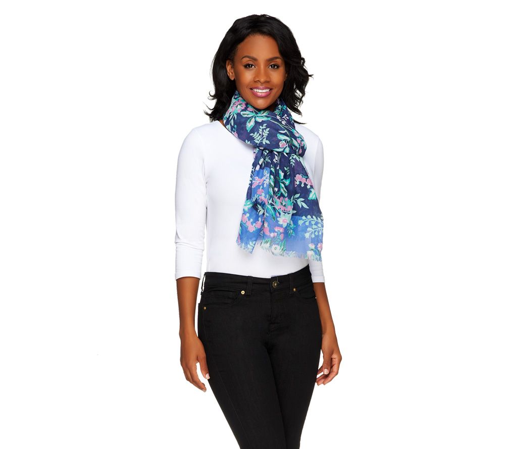 Isaac Mizrahi Live! Spring Bouquet Floral Printed Scarf - A233273